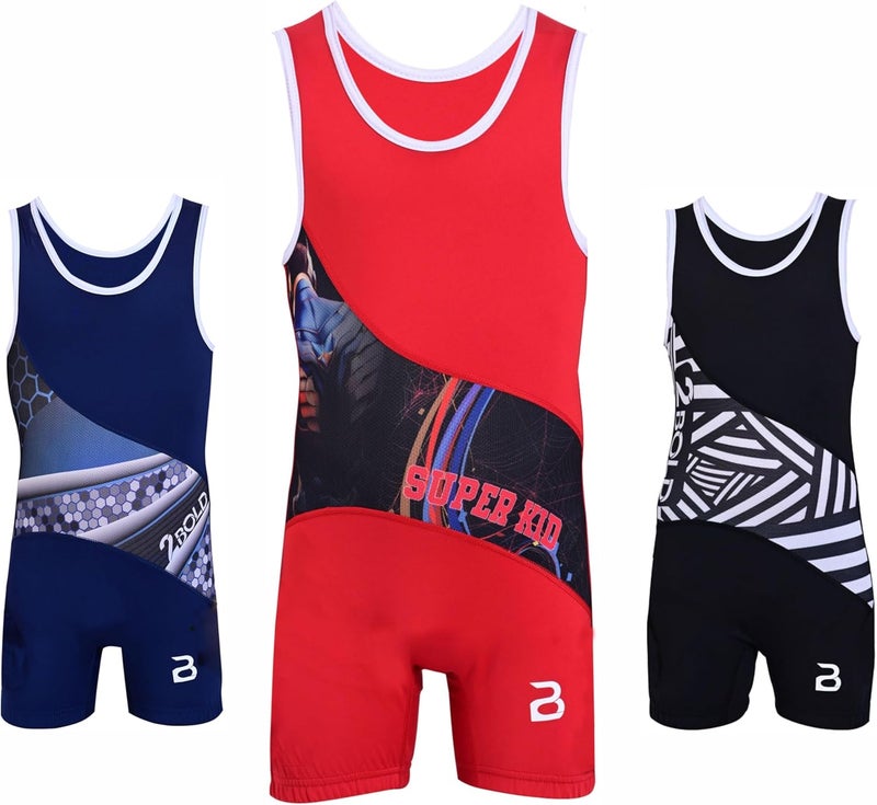 2BOLD Store Wrestling Singlet For Kids,MMA Powerlifting, Wrestling, Athletic, Body Suit, Youth Breathable Singlet - Image 1
